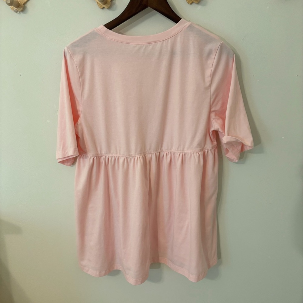 Womens Babydoll Top Oversized Short Sleeve Pink Peplum Casual Loose Blouse - Picture 3 of 7
